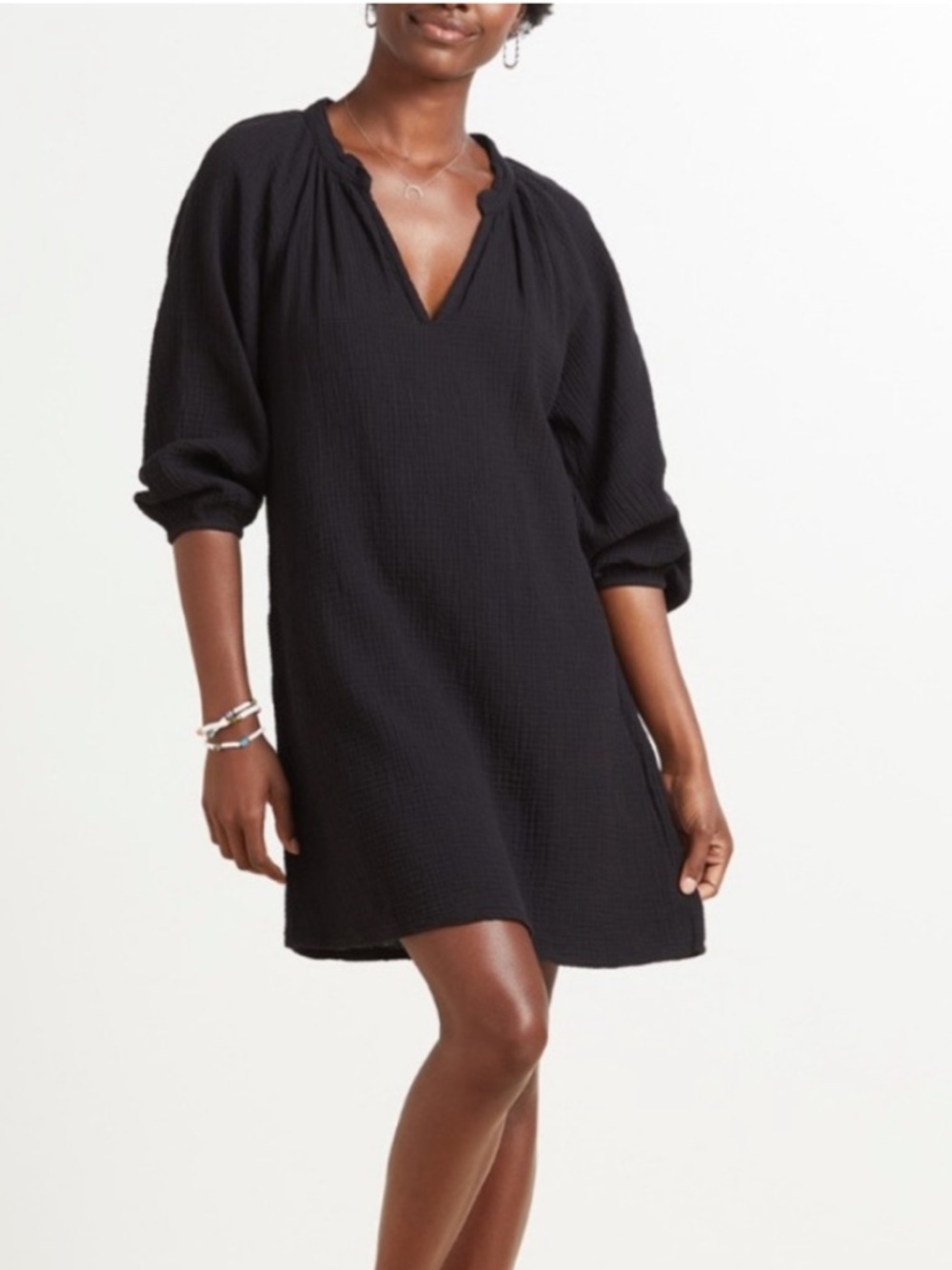 Nation Ltd Nala Peasant Dress in Black‎ Cotton Gauze Size Medium